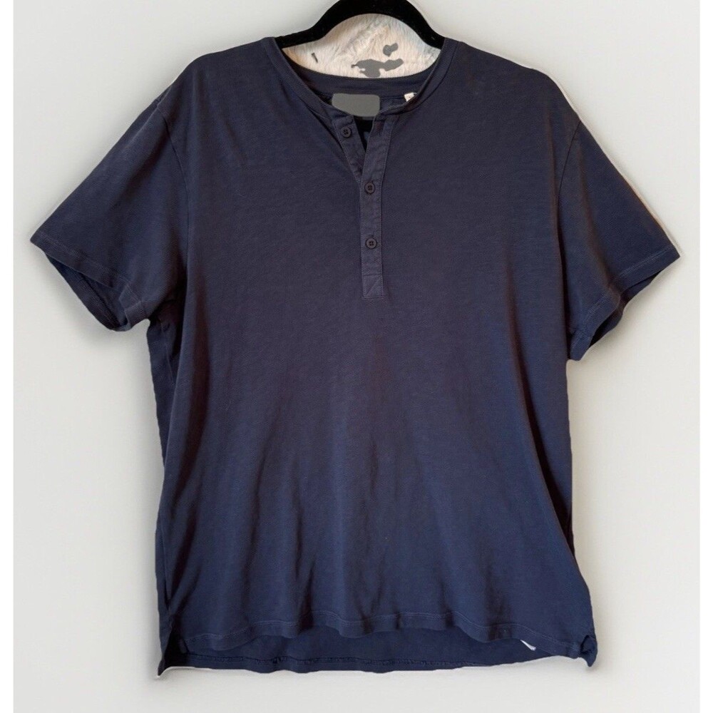 7 FOR ALL MANKIND Garment Dye Henley Shirt Men's Size Large‎ Navy 100% Cotton